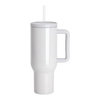Stainless steel travel mug 1200 ml with handle and straw - ash white
