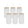 Set van 6 frosted glazen van 550 ml met een rietje en een bamboe deksel voor sublimatie