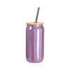 A 550 ml glass with a straw and a bamboo lid for sublimation - Violet glitter