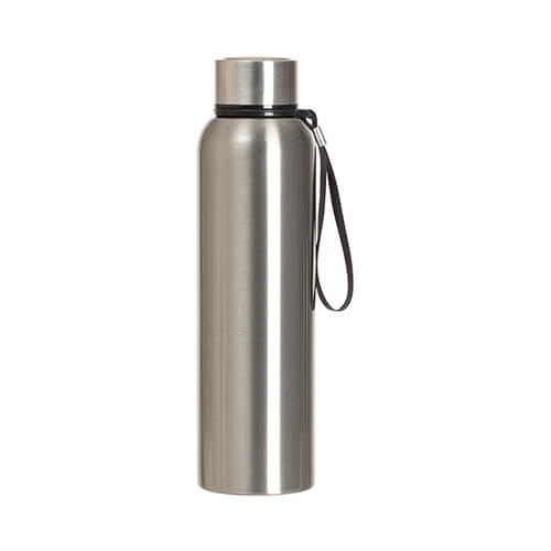 800 ml ruostumattomasta teräksestä valmistettu pullo, jossa on narukahva - hopea