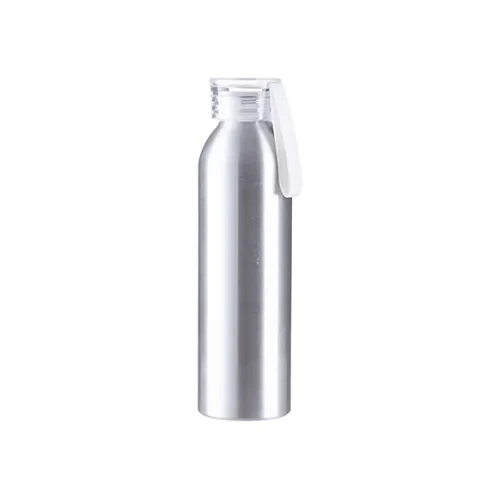 Alumiininen urheilupullo 650 ml hopea, jossa on läpinäkyvä korkki ja sublimaatiokaistale