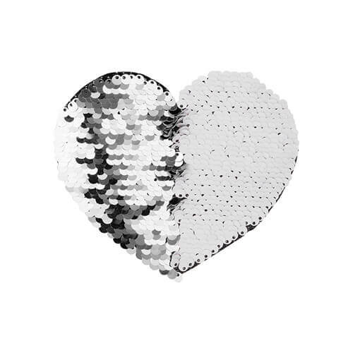 Kétszínű flitterek szublimációs és textilipari alkalmazásokhoz - ezüst szív 12 x 10,5 cm
