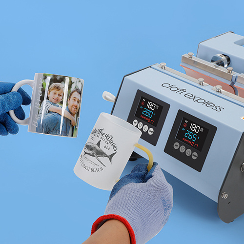 Divu staciju krūžu un tumbleru prese - modelis 3-in-1