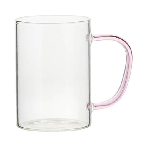 Stiklas 360 ml su rausva rankena, skirtas sublimacijai