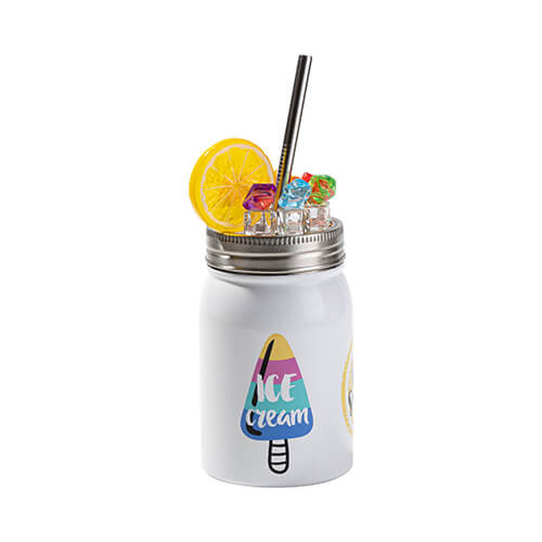 Mason Jar 500 ml mug with sublimation straw - white, artificial ice and lemon