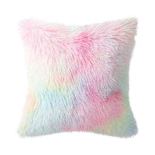Farverigt pudebetræk 40 x 40 cm i langhåret fleece og mikrofiber til sublimering