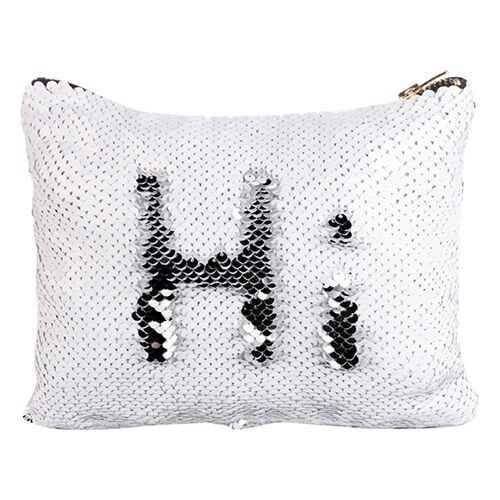 Trousse cosmétique 20,5 x 16 cm avec sequins blancs pour sublimation
