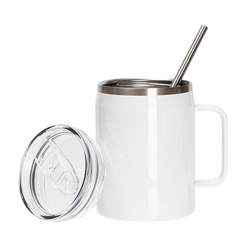Taza de vino 900 ml con tapa impermeable y pajita para sublimación - blanco