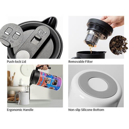 Jarra de café térmica de acero inoxidable de 1500 ml para sublimación - blanca