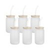 Set de 6 vasos esmerilados de 400 ml con pajita y tapa de bambú para sublimación