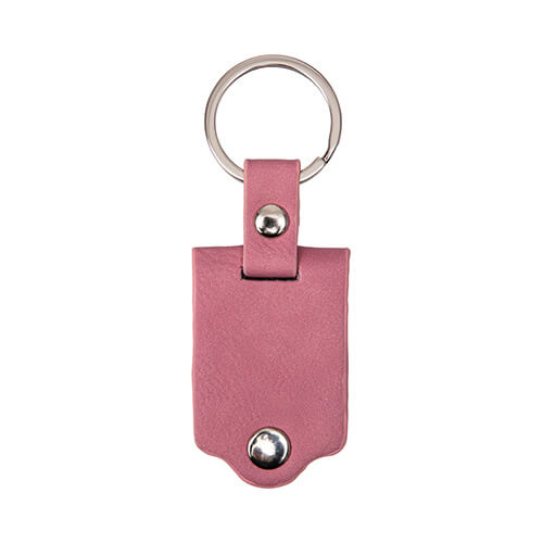 Porte-clés rectangulaire en métal recouvert de cuir pour sublimation - rose