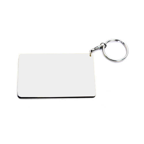 Rechthoekige plastic sleutelhanger 83 x 52 mm wit met zwarte rand Thermische sublimatietransfer