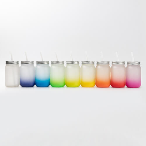 Hrnček Mason Jar 450 ml s matným povrchom bez očka na sublimáciu - modrý gradient