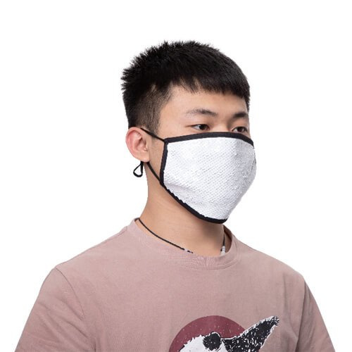 Groot gezichtsmasker met zwarte biezen en pailletten voor sublimatie