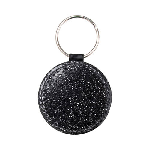 Porte-clés en cuir avec paillettes pour sublimation - cercle Noir