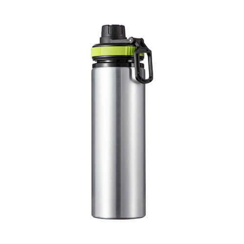 850 ml zilveren aluminium waterfles met een schroefdop met een groen inzetstuk voor sublimatie