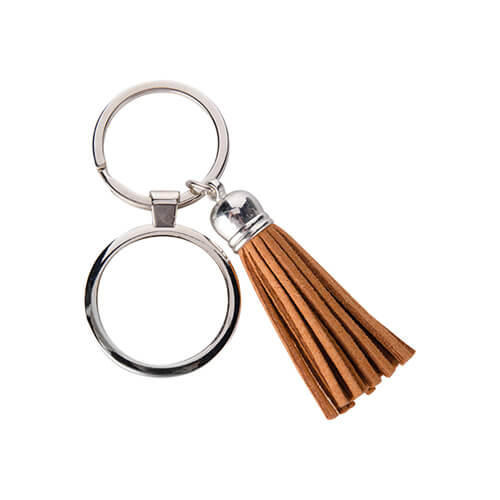 Ronde sleutelhanger met korte kwastjes - bruin voor sublimatie