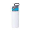 Botella de agua de aluminio de 650 ml blanca con tapón de rosca con inserto azul para sublimación
