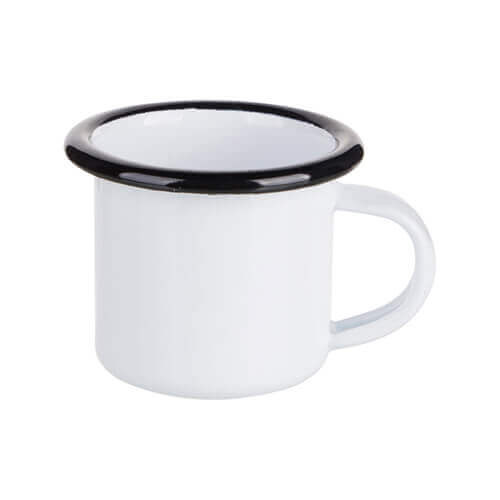 Emaljekrus 100 ml hvid med sort kant Sublimering med termisk overførsel