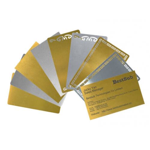 Tarjetas de visita de metal blanco, paquete de 10. Transferencia Térmica por Sublimación