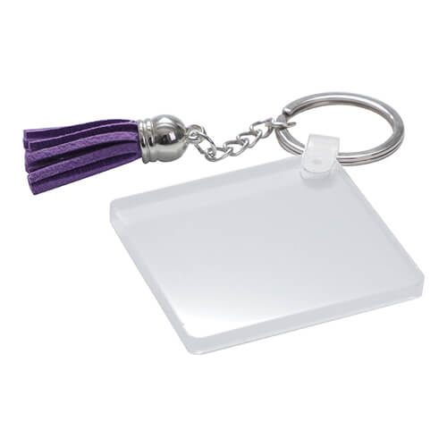 Breloc acrilic pentru sublimare - pătrat cu ciucure violet