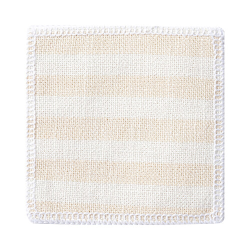 Laneni podmetač 10 x 10 cm krem boje sa žutim prugama za sublimaciju