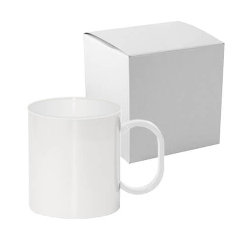 Muovimuki 330 ml valkoinen pahvilaatikolla Sublimaatio lämpösiirto
