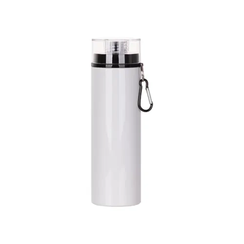 Μπουκάλι αλουμινίου 850 ml λευκό με διαφανές καπάκι και μαύρο καπάκι για εξάχνωση