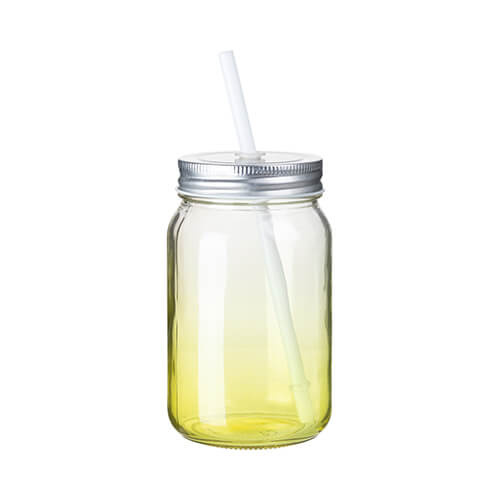 Sklenený hrnček Mason Jar 450 ml bez uška na sublimáciu - limetkovo zelený gradient