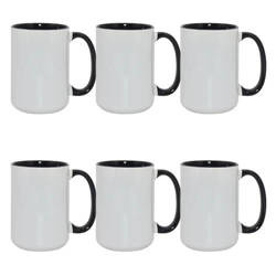 Set of 6 - 450 ml A+ cups with black interior and sublimation handle