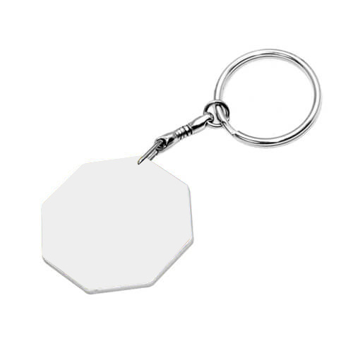 Plastový osemhranný krúžok na kľúče Ø 43 mm biely sublimačný termotransfer
