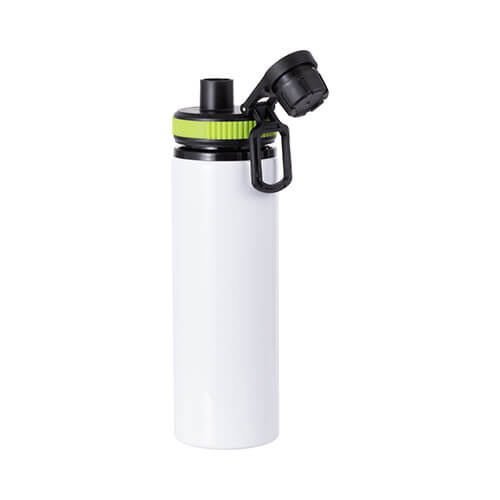 850 ml white aluminum water bottle with a screw cap and a green insert for sublimation