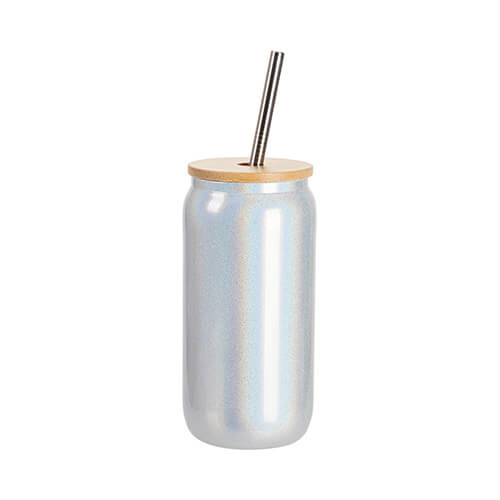 550 ml glāze ar salmiņu un bambusa vāku sublimācijai - Balti spīdumi