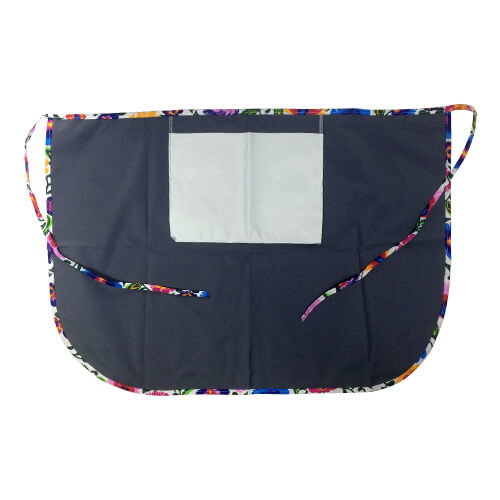 Klasična kuhinjska pregača s džepom za printanje - siva s obojenim rubom - bijelo slavensko cvijeće