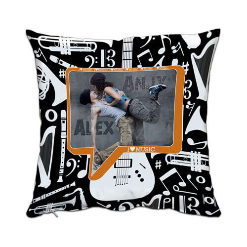 To-farvet satinpudebetræk 38 x 38 cm til sublimering - I ♥ music