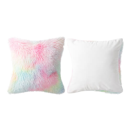 Πολύχρωμη μαξιλαροθήκη 40 x 40 cm από μακρύ μαλλί fleece και μικροΐνες για εξάχνωση