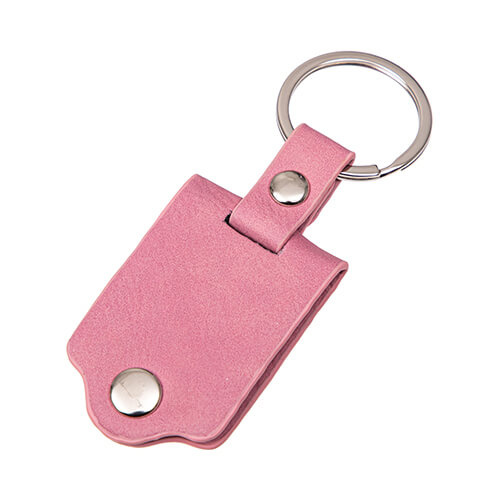 Porte-clés rectangulaire en métal recouvert de cuir pour sublimation - rose