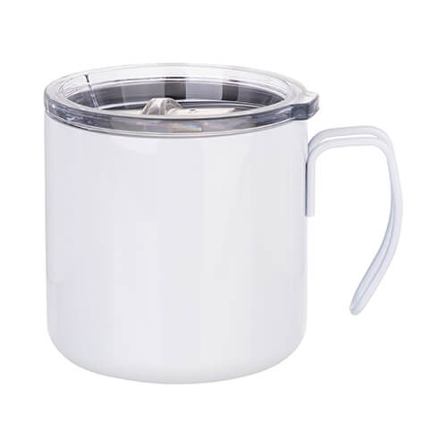 Metallimuki 350 ml, jossa on lankakahva sublimaatiota varten - valkoinen