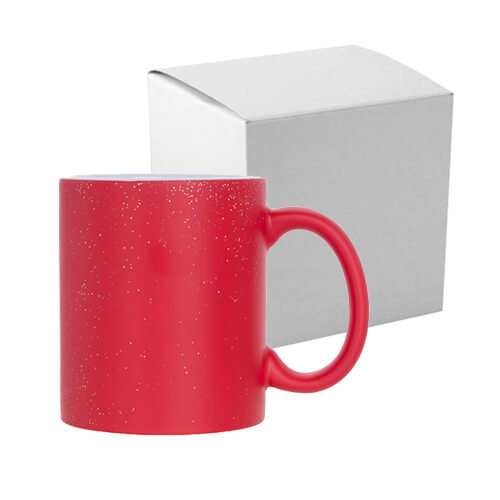 Magische mok 330 ml, rood, mat met glitter voor sublimatie, met kartonnen doos
