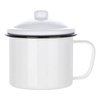 Metal enamel mug 1000 ml with a lid for sublimation - white with a black edge