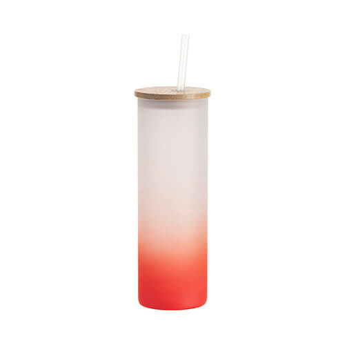 600 ml frosted mok met bamboe deksel en sublimatie rietje - rood verloop