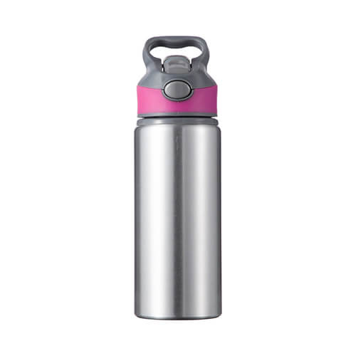 Aluminum water bottle 650 ml silver with a screw cap with a pink insert for sublimation