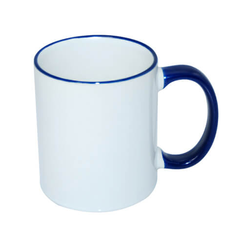 Mugg A + 330 ml med marinblått handtag Sublimation Thermal Transfer