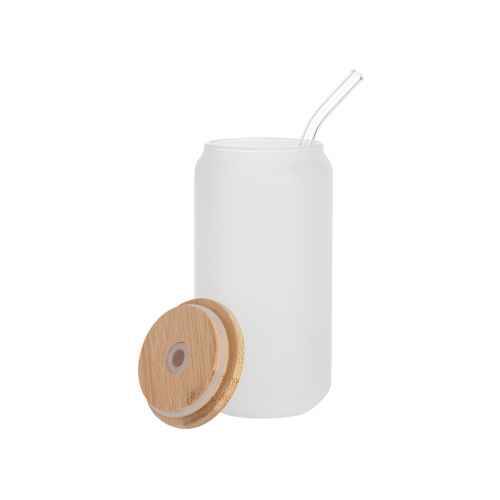 Set med 6 - 550 ml frostade glas med sugrör och bambulock för sublimering