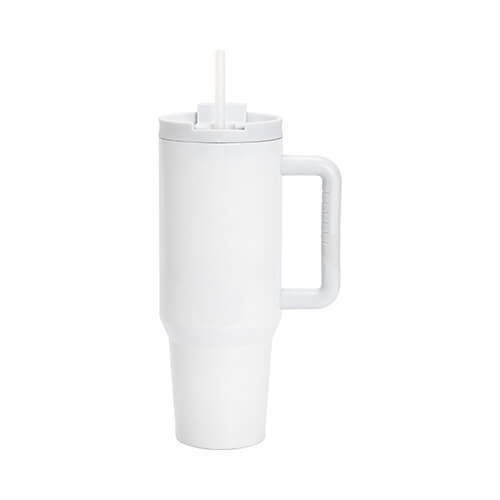 Vrč 1200 ml s slamico in sivim ročajem za sublimacijo - srebrn