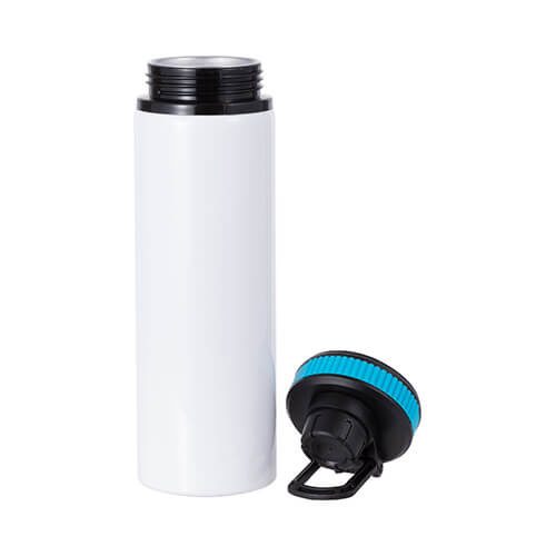 850 ml white aluminum water bottle with a screw cap and a blue insert for sublimation