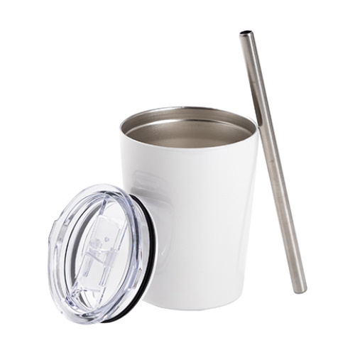 240 ml metalen melkbeker met rietje voor sublimatie - wit