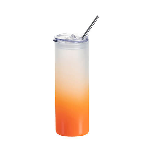 Cană mată de 750 ml cu capac de plastic și pai pentru sublimare - gradient portocaliu