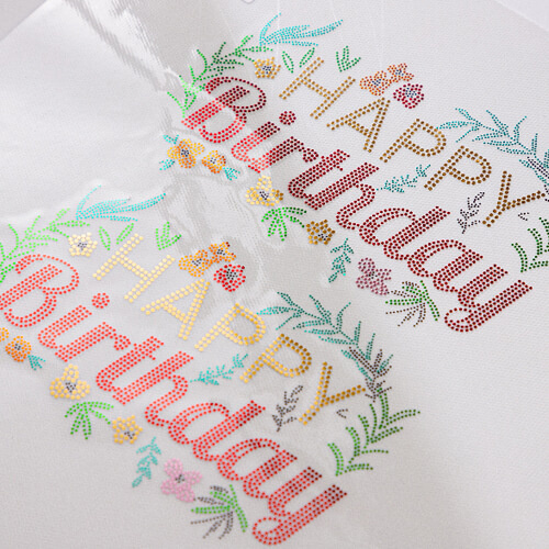 Lámina con zirconia cúbica para transferencia térmica - Happy Birthday
