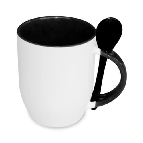 JS-Coating mug with spoon black Sublimation Thermal Transfer